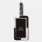 エレガントなモノグラムのばら色の金ゴールドの白黒の大理石 ラゲッジタグ (裏面縦)