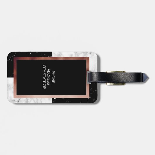 エレガントなモノグラムのばら色の金ゴールドの白黒の大理石 ラゲッジタグ (裏面横)