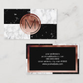 エレガントなモノグラムのばら色の金ゴールドの白黒の大理石 名刺 (正面/裏面)