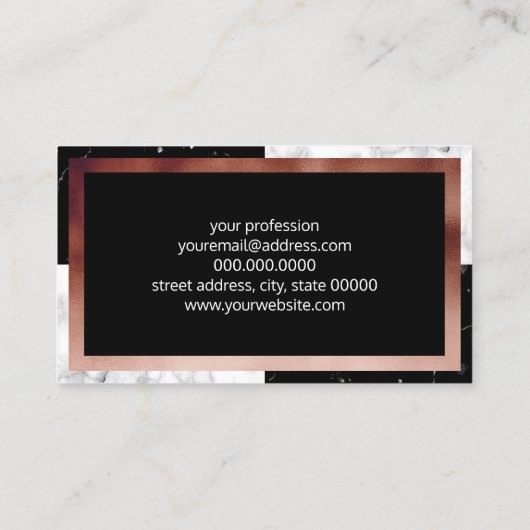 エレガントなモノグラムのばら色の金ゴールドの白黒の大理石 名刺 (裏面)