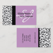 エレガントなモノグラムのダマスク織の名刺の薄紫 名刺 (正面/裏面)