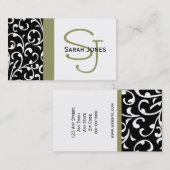 エレガントなモノグラムのダマスク織の名刺 名刺 (正面/裏面)