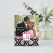 エレガントなモノグラムのダマスク織の結婚式の写真は感謝していしています サンキューカード (スタンド正面)