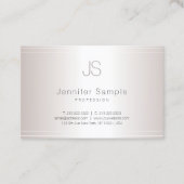 エレガントなモノグラムのテンプレートのモダンな銀製のサロン 名刺 (正面)