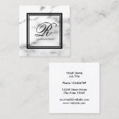 エレガントなモノグラムのテンプレートの白い大理石の石 スクエア名刺 (正面/裏面)