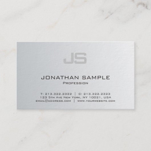 エレガントなモノグラムのモダンな銀製の一見のデザインの贅沢 名刺 (正面)