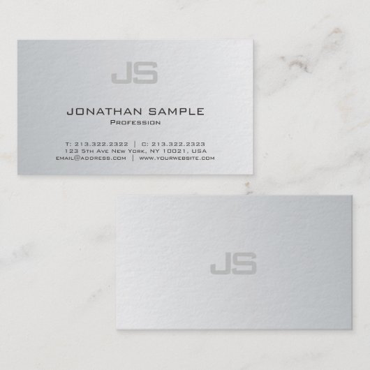 エレガントなモノグラムのモダンな銀製の一見のデザインの贅沢 名刺 (正面/裏面)