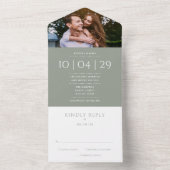 エレガントなモノグラムの写真付き結婚式の日付 サージブルーグリーン オールインワン招待状 (内側)