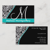 エレガントなモノグラムの名刺-ティール（緑がかった色） 名刺 (正面/裏面)