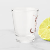 エレガントなモノグラムの手紙のどのばら色の金ゴールドの上品 ショットグラス (左)