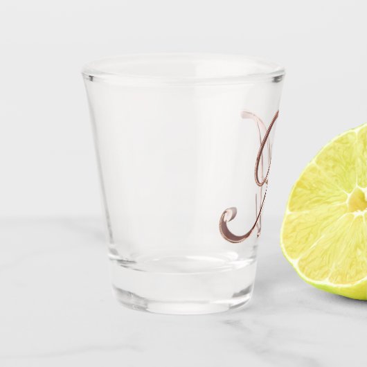 エレガントなモノグラムの手紙のどのばら色の金ゴールドの上品 ショットグラス (左)