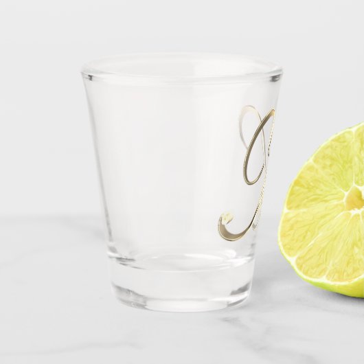 エレガントなモノグラムの手紙Kのフェイクな金ゴールドの上品 ショットグラス (左)