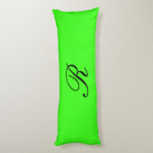エレガントなモノグラムの最初のネオン緑の無地 ボディピロー (裏面 (縦))