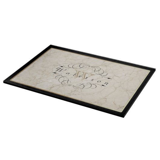 エレガントなモノグラムの白い大理石のオーナメントの金ゴールドの黒 カッティングボード (角)