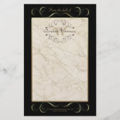 エレガントなモノグラムの白い大理石のオーナメントの金ゴールドの黒 便箋 (正面)