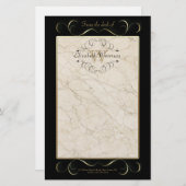 エレガントなモノグラムの白い大理石のオーナメントの金ゴールドの黒 便箋 (正面/裏面)