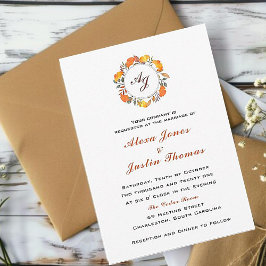 エレガントなモノグラムの秋の落ち葉のウェディング 案内状