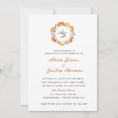 エレガントなモノグラムの秋の落ち葉の結婚式 案内状 (正面)