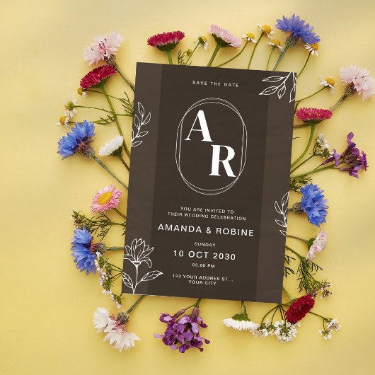 エレガントなモノグラムの結婚式招待状 招待状