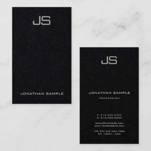 エレガントなモノグラムの縦のテンプレートの贅沢な黒 名刺 (正面/裏面)