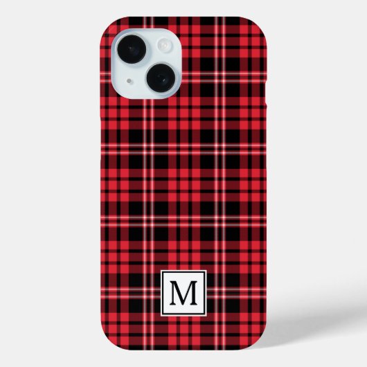 エレガントなモノグラムの赤いチェック柄 Case-Mate iPhoneケース (裏面)