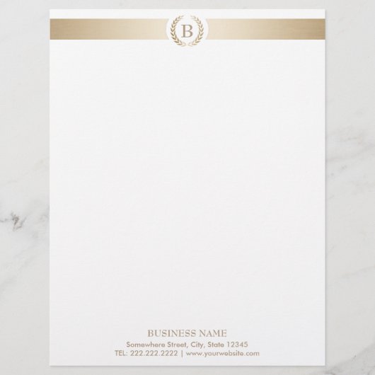 エレガントなモノグラムの金ゴールドの月桂樹のリースのモダン レターヘッド (正面)