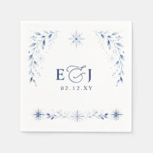 エレガントなモノグラムの雪の結晶 ブルー 冬の結婚式
