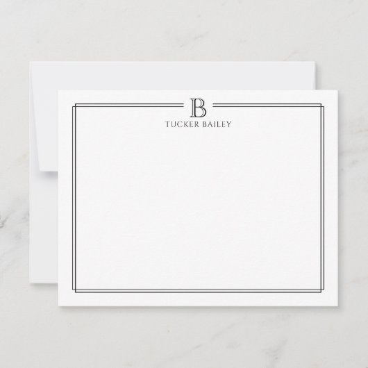 エレガントなモノグラムイニシャルプロフェッショナルブラックホワイト ノートカード (正面)