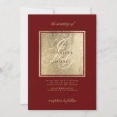 エレガントなモノグラムイニシャル ゴールド バーガンディー 結婚式 招待状 (正面)