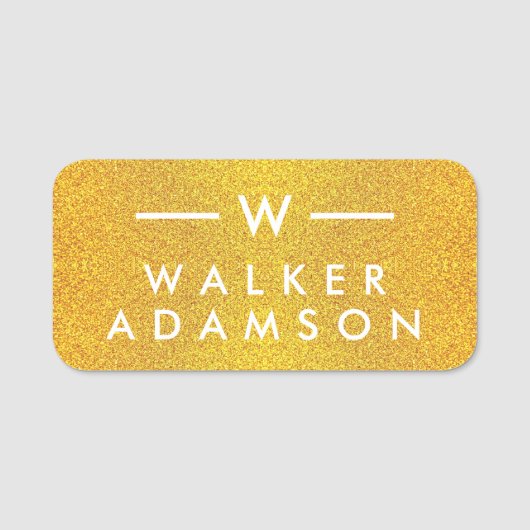 エレガントなモノグラムイニシャル、ミニマルモダンゴールド 名札 (正面)