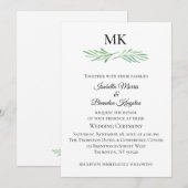 エレガントなモノグラムグリーンウェディング招待状 招待状 (正面/裏面)