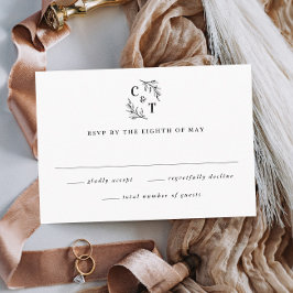 エレガントなモノグラムグリーンリーフウェディング 出欠カード