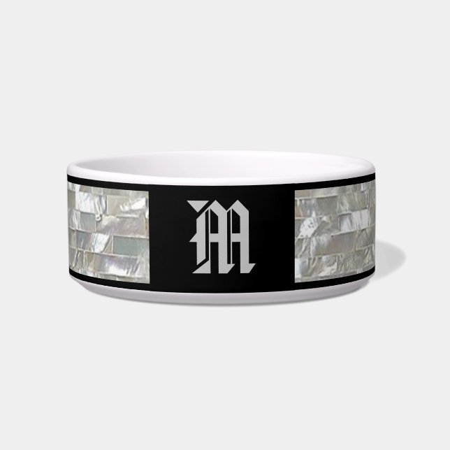 エレガントなモノグラムパールタイルペット ボウル (正面)