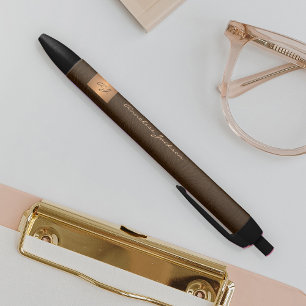 エレガントなモノグラム入りゴールドネームスクリプトオフィス 黒ボールペン