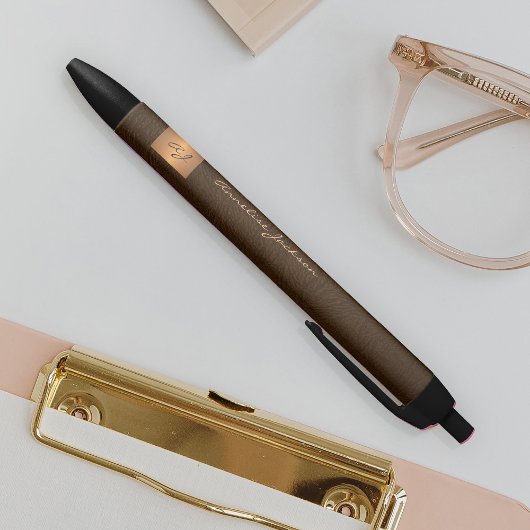 エレガントなモノグラム入りゴールド名スクリプトオフィス 黒ボールペン