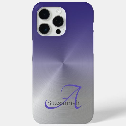 エレガントなモノグラム名 紫色グラデーション メタル調 Case-Mate iPhoneケース (裏面)