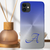 エレガントなモノグラム名 青いグラデーション メタル調 Case-Mate iPhoneケース