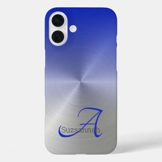 エレガントなモノグラム名 青いグラデーション メタル調 Case-Mate iPhoneケース (裏面)