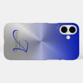 エレガントなモノグラム名 青いグラデーション メタル調 Case-Mate iPhoneケース (裏面 (横))
