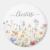 エレガントなモノグラム水彩カラフルワイルドフラワー マグネット (正面)