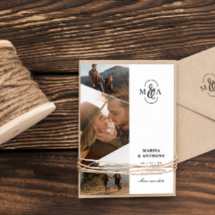 エレガントなモノグラム非対称写真 ウェディング セーブザデート