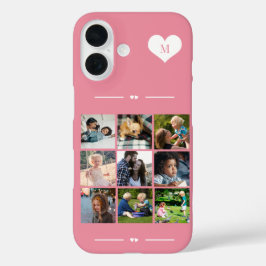 エレガントなモノグラム9枚フォトコラージュ ピンク iPhone 16ケース