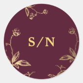 エレガントなモノグラム おしゃれ 現代風 ゴールド バーガンディー 結婚式 ラウンドシール (正面)