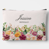 エレガントなモノグラム ウォーターカラー ローズ フラワー ブライズメイド アクセサリーポーチ (正面)