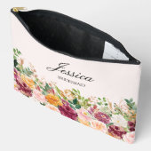 エレガントなモノグラム ウォーターカラー ローズ フラワー ブライズメイド アクセサリーポーチ (見開き)