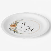 エレガントなモノグラム カッパー アーシー ボタニカル ウェディング ペーパープレート (アングル)