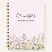 エレガントなモノグラム カラフルな花園 フラワーデザイン ノートブック (正面)