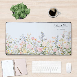 エレガントなモノグラム カラフルフラワーガーデン フラワーデザイン デスクマット