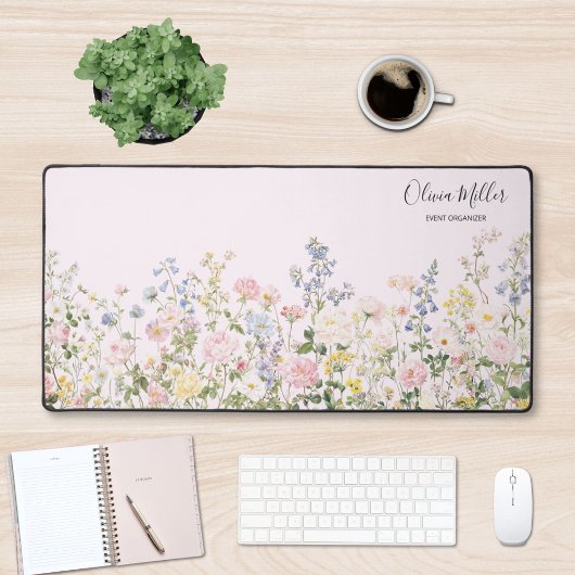エレガントなモノグラム カラフルフラワーガーデン フローラル デスクマット