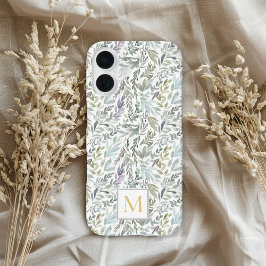 エレガントなモノグラム グリーンボタニカル ウォーターカラー iPhone 16ケース